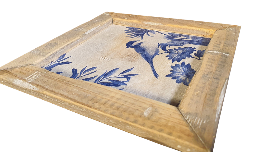 wooden tile old dutch D blue bird-4
