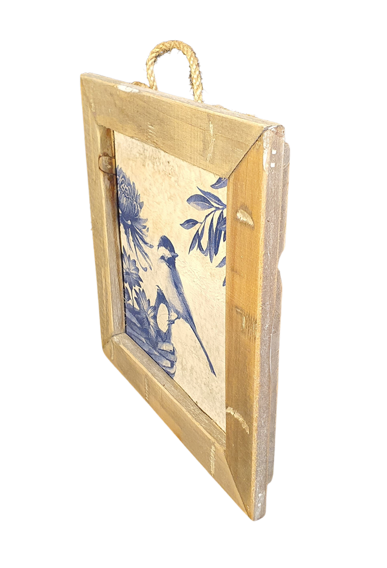 wooden tile old dutch D blue bird-6