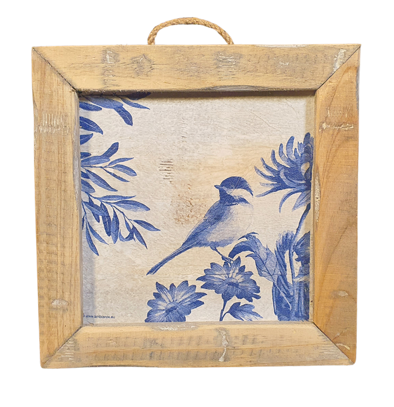 wooden tile old dutch D blue bird-1