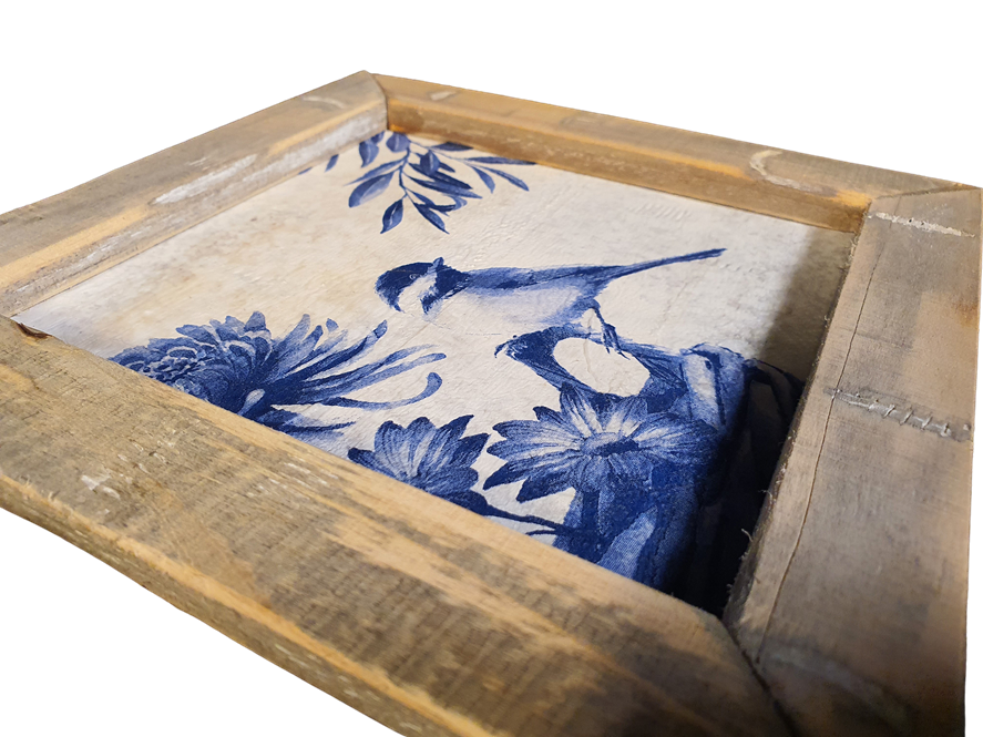 wooden tile old dutch D blue bird-2