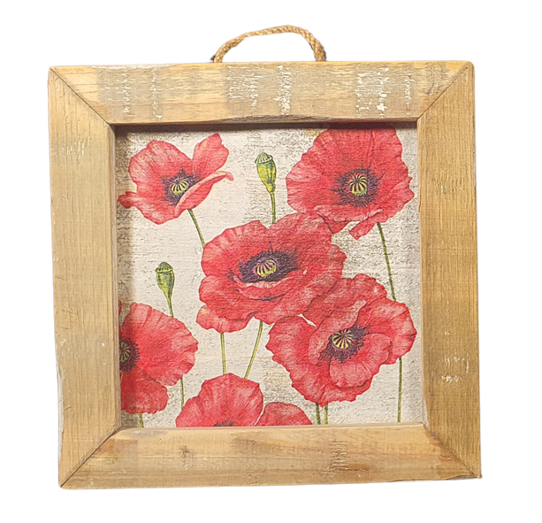 wooden tile old dutch poppies red-1
