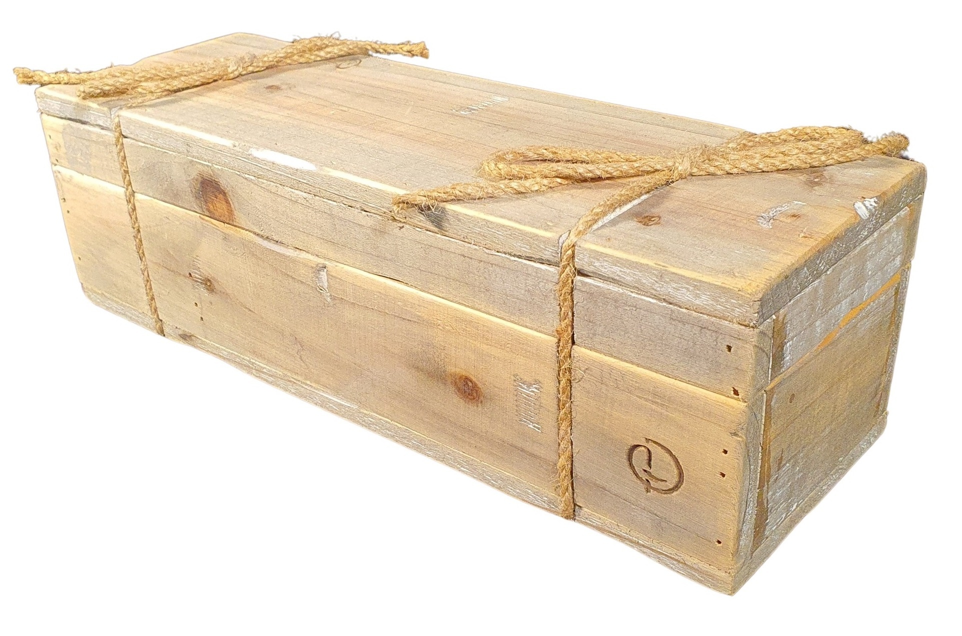 uniek wijnkistje van dik hout en touw