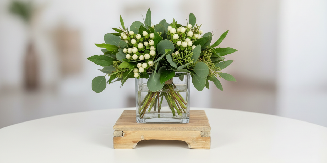 Wooden tray made of aged wood by Dutch Mood for square glass vase