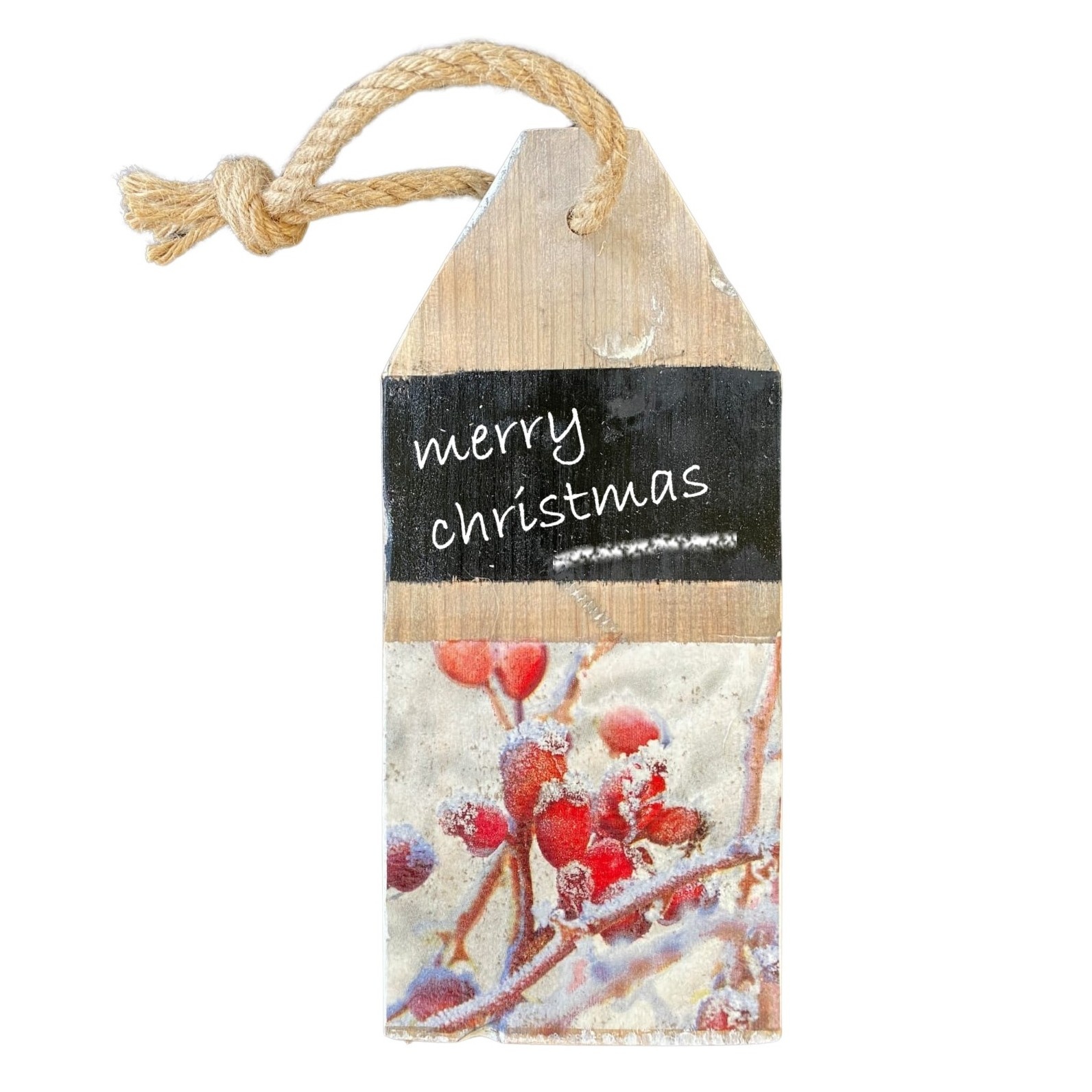 doorhanger van hout met verschillende designs voor in een kerstpakket