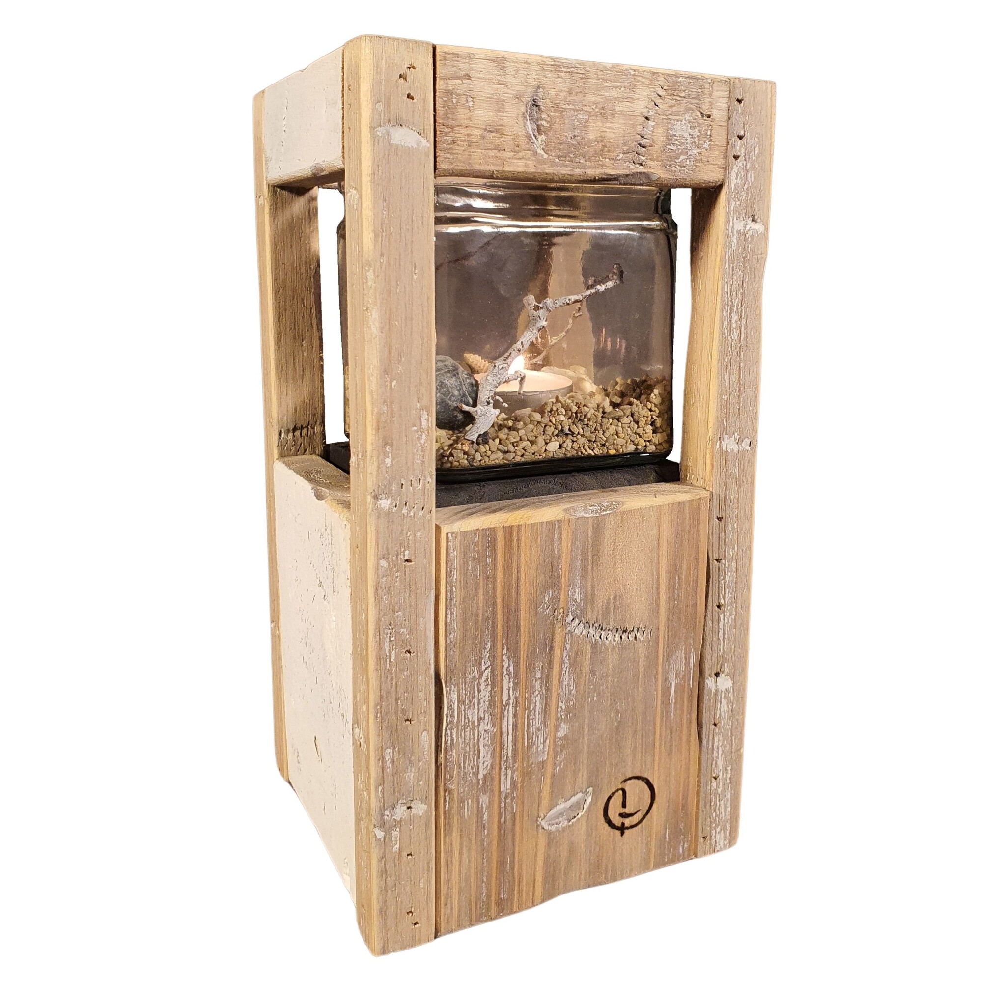 houten lantaarn kandelaar met glas Dutch Mood
