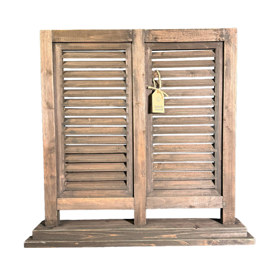 dubbele houten raamshutter in oud bruin Dutch Mood