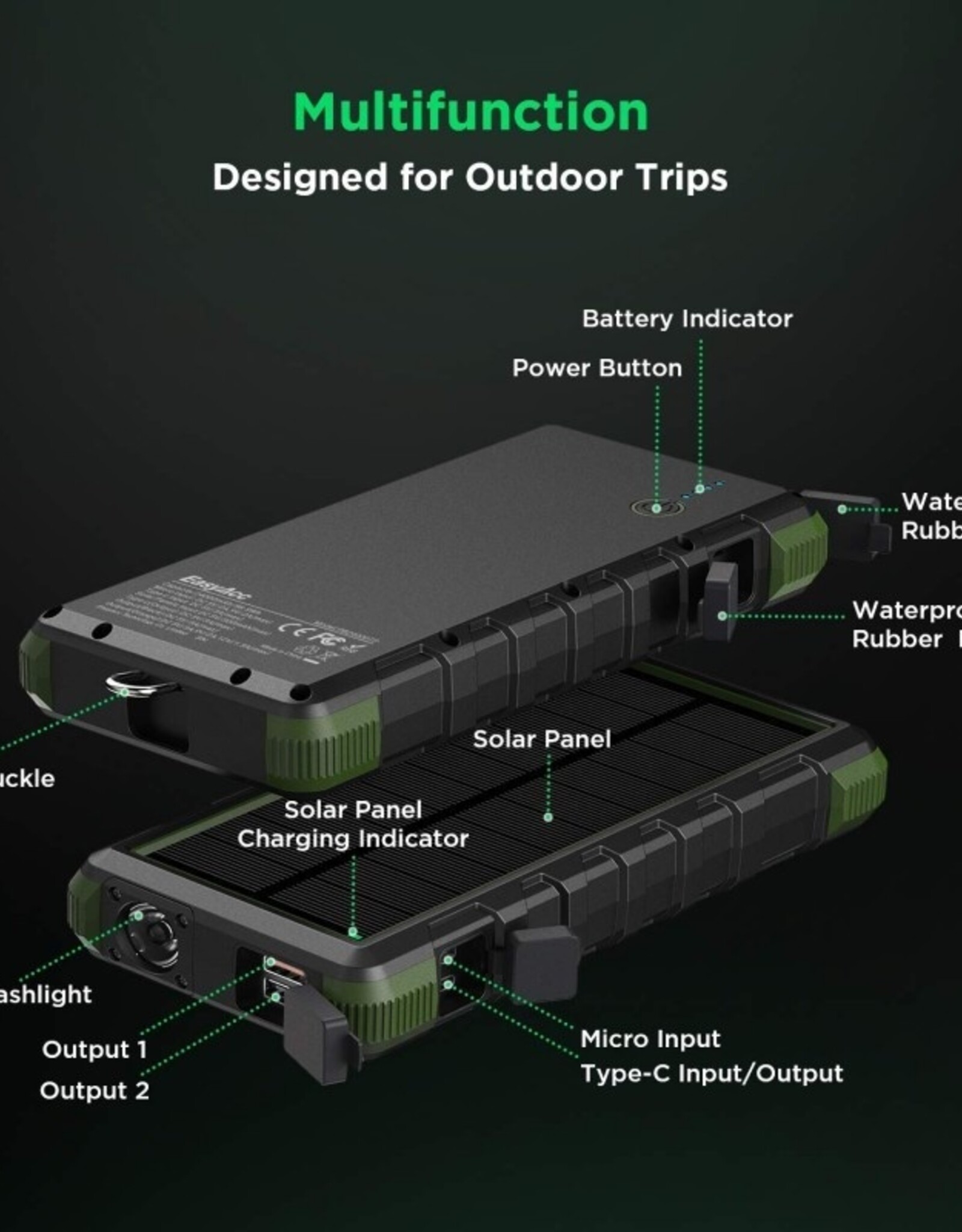 EasyAcc 24.000 mAh Waterdichte Outdoor Solar Powerbank