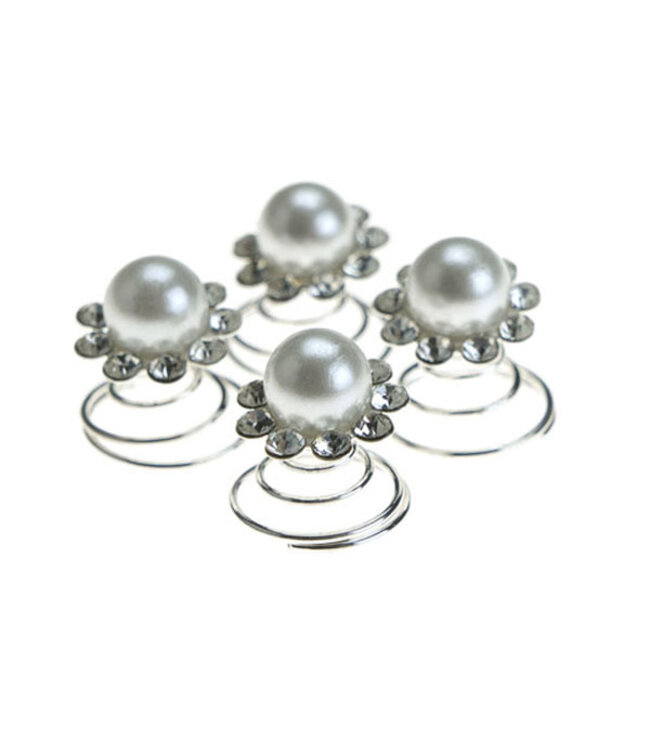 Curlies parel met strass steentjes rondom 4 stuks