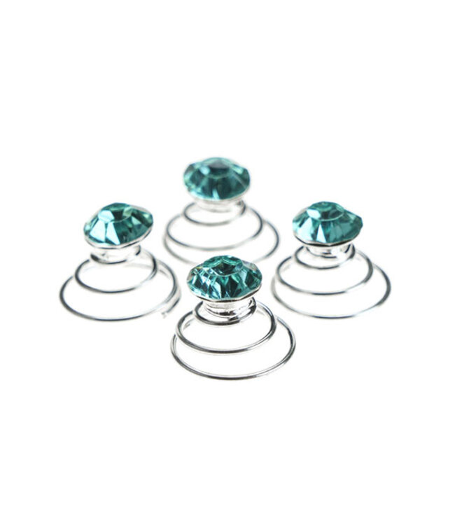 Curlies met facetsteen in de kleur blauw 4 stuks