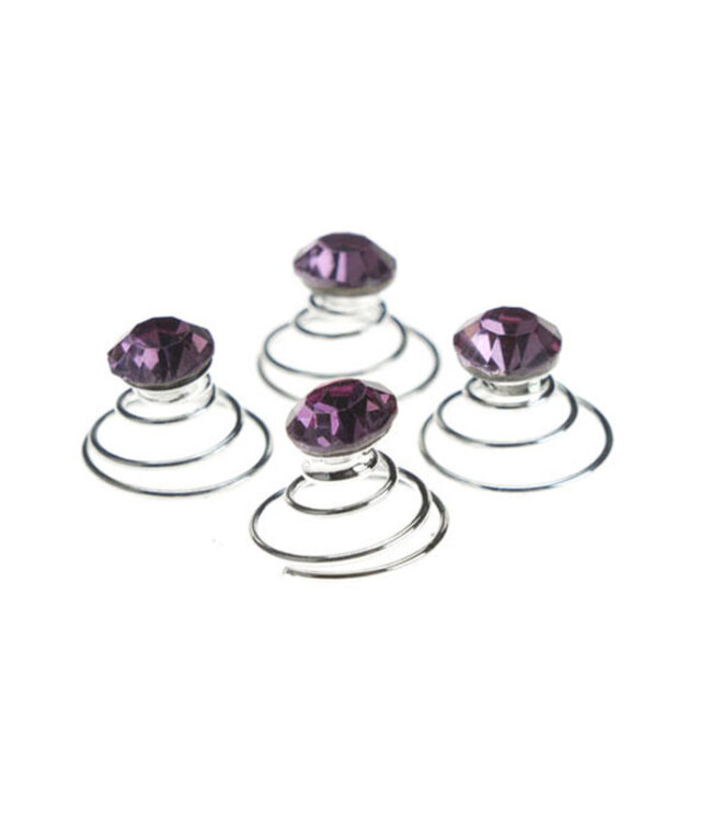 Curlies met facetsteen in de kleur paars 4 stuks