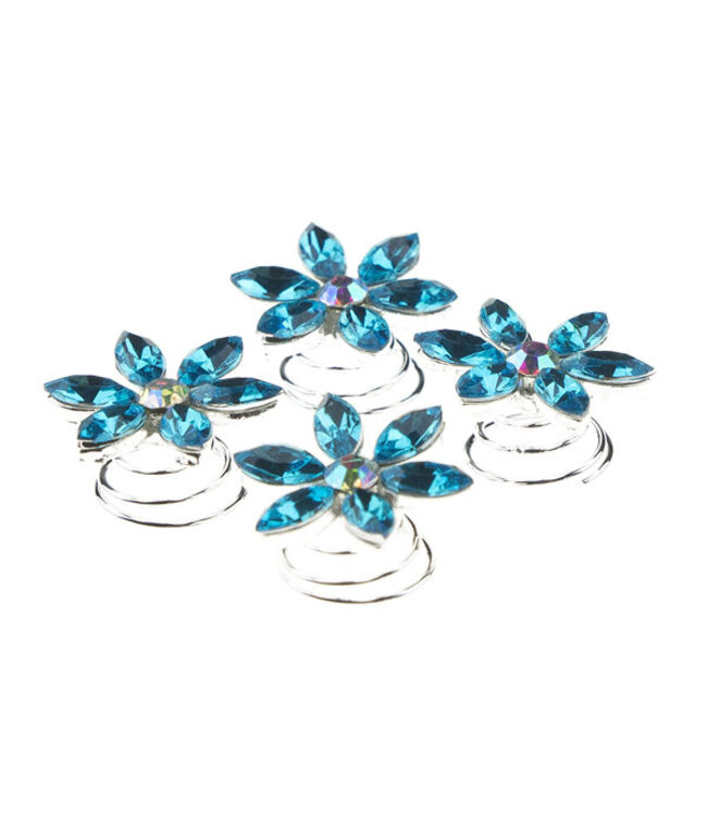 Curlies bloem strass blauw 4 stuks