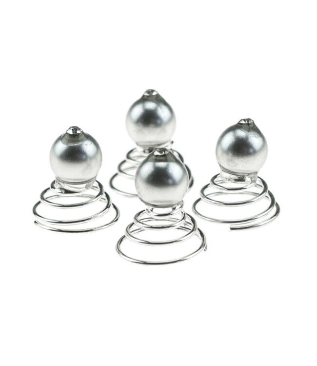 Curlies met parel zilverkleurig facet 4 stuks