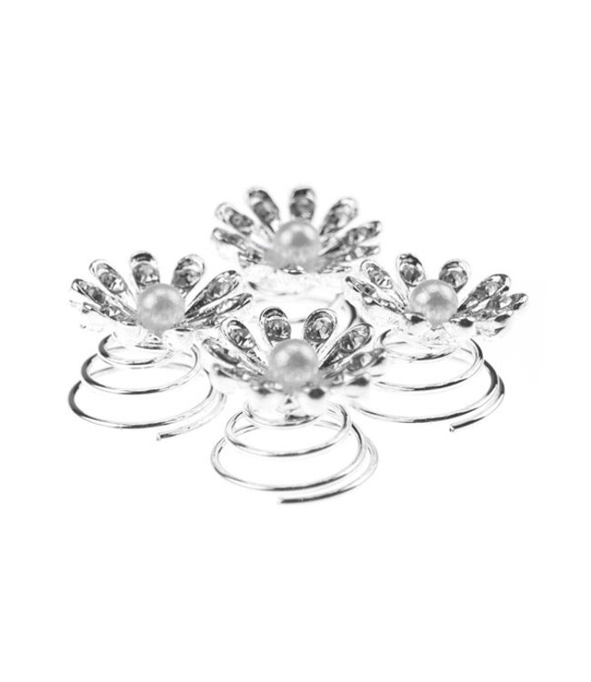 Curlies madeliefje met strass parel 4 stuks