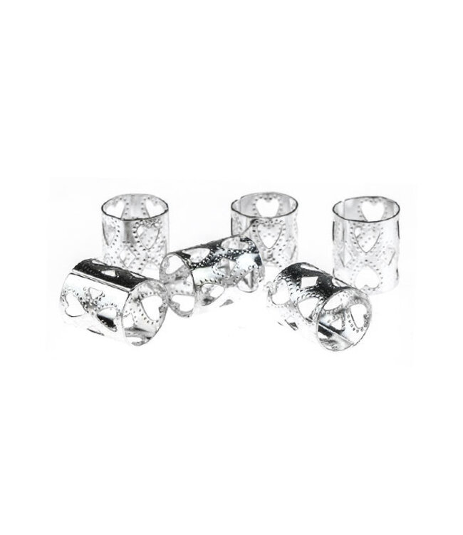 Dreadlock bead cuff 6 stuks hartjes zilverkleurig