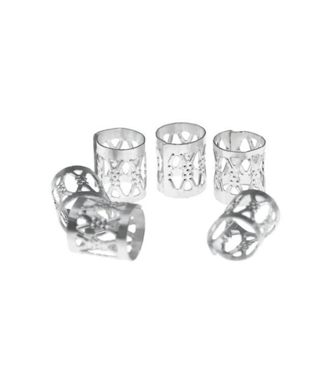 Dreadlock bead cuff 6 stuks zilverkleurig