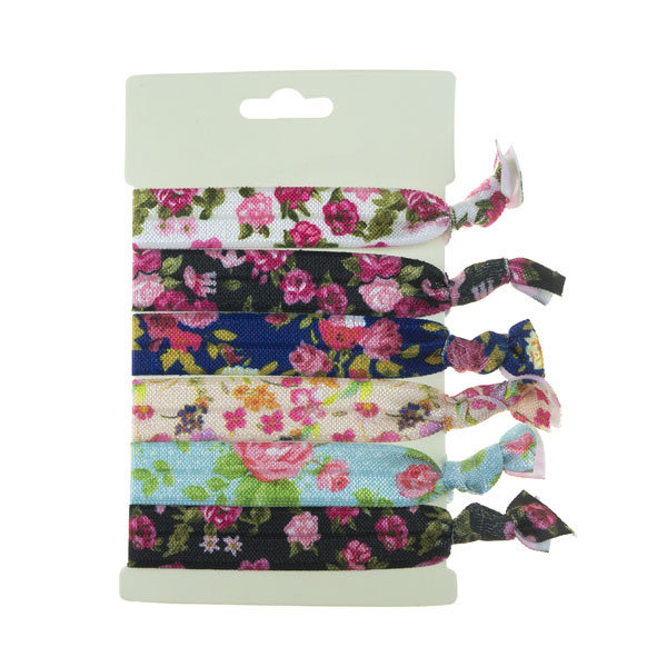 Haarelastiek/armband 6 stuks multicolor rozen