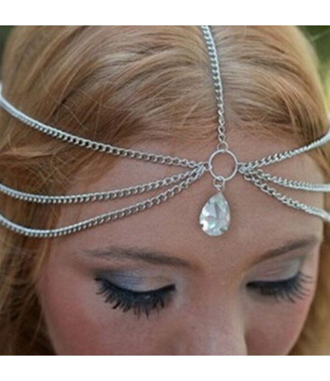 Haarketting zilverkleurig facetsteen transparant