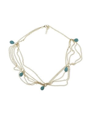 Goudhaartje Haarketting goudkleurig aqua kleur stenen