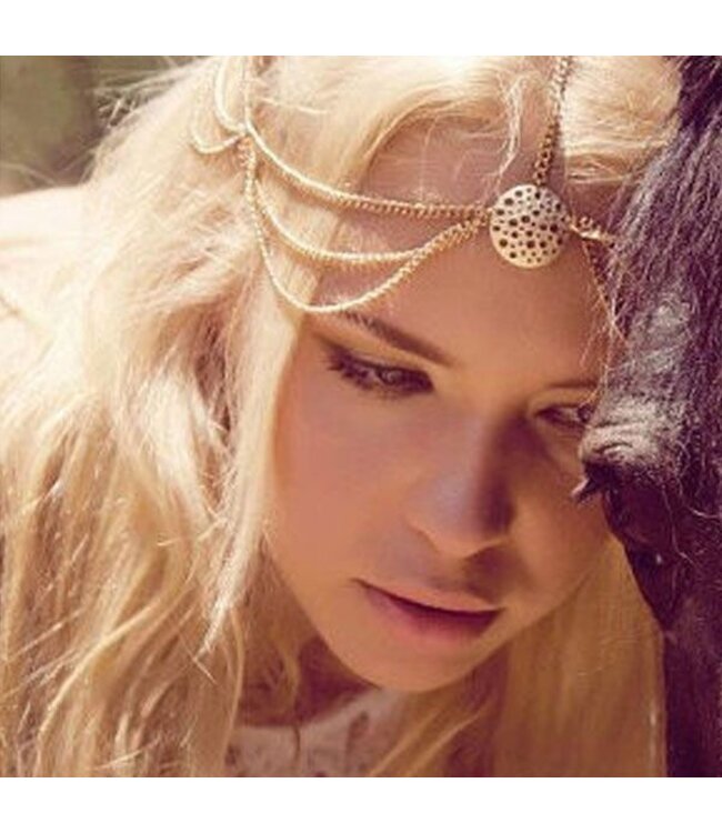 Haarketting goudkleurig ronde cirkel met stip