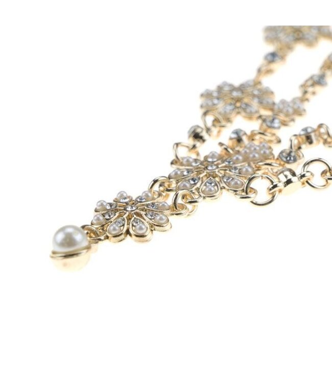 Haarketting goudkleurig strass crème bloemen