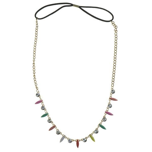 Goudhaartje Haarketting goudkleurig met strass multicolor