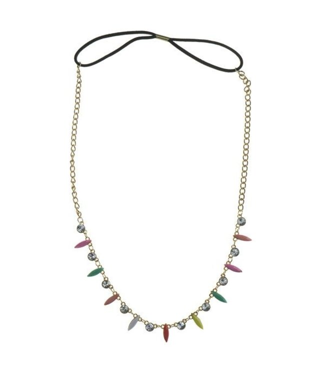 Haarketting goudkleurig met strass multicolor