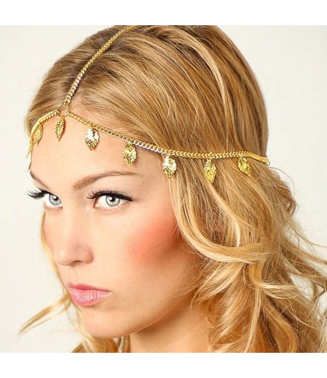 Haarketting goudkleurig in model bladeren