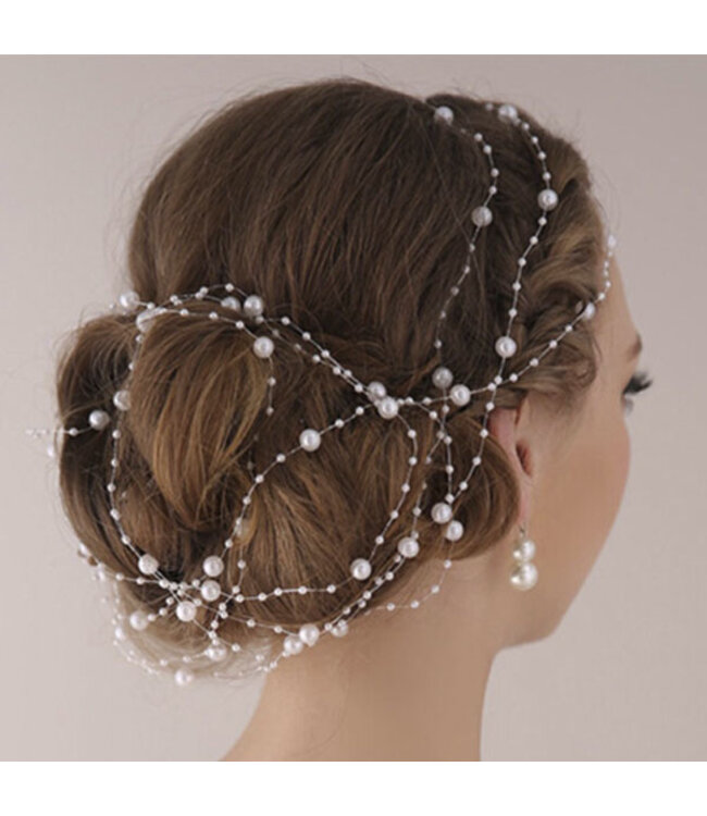 Haarketting draad met parels wit bruid