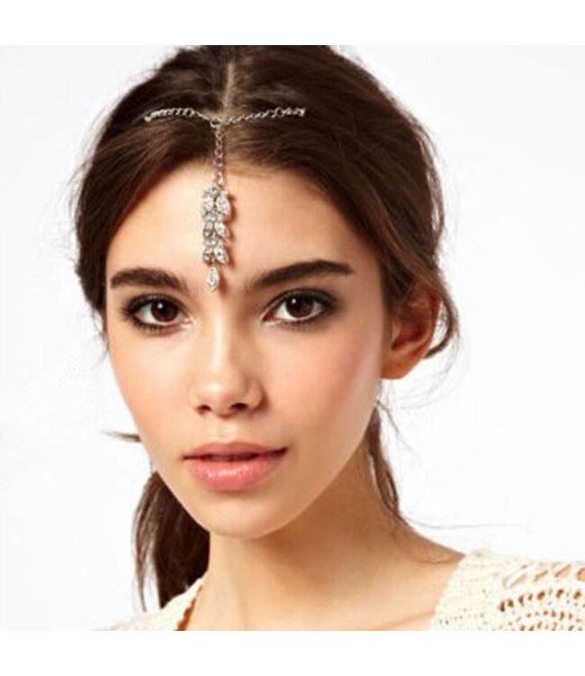 Haarketting zilverkleurig haarschuifjes bladeren