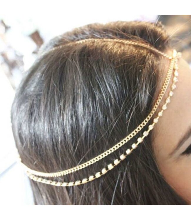 Haarketting goudkleurig strass steentjes vierkant