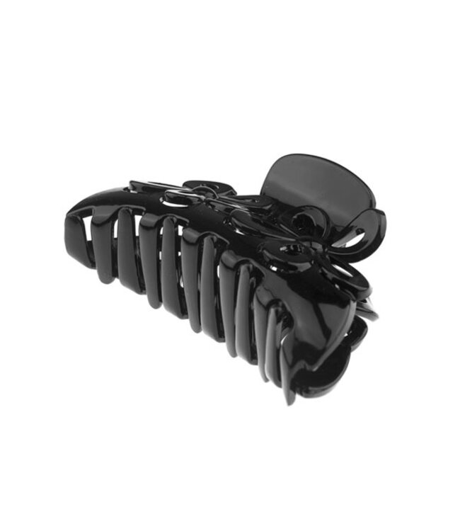 Haarklem zwart bloemen glans