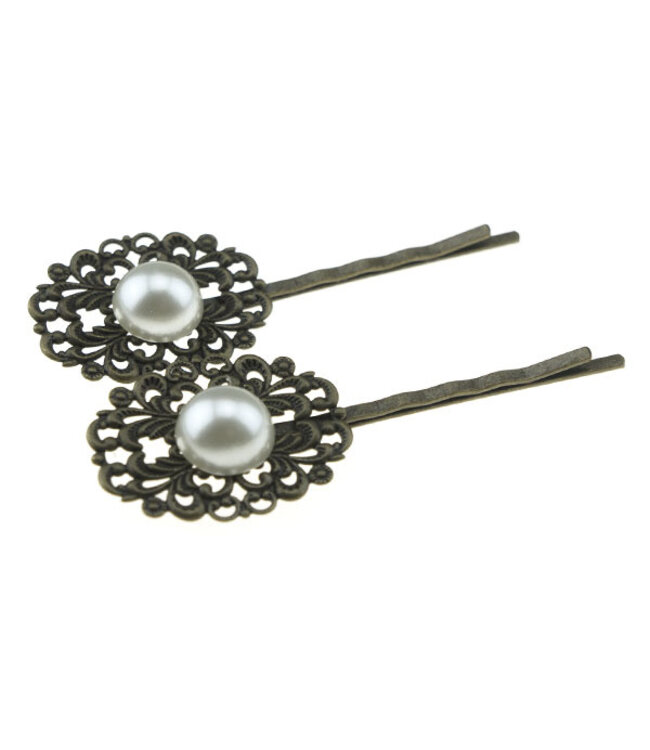 Haarschuifjes vintage bronskleurig parel