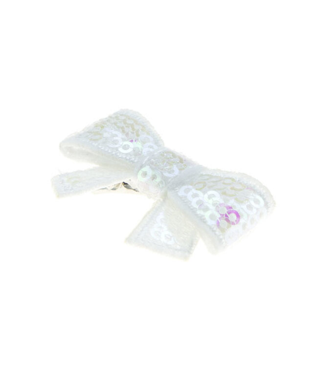 Haarstrikje klein pailletten in de kleur wit