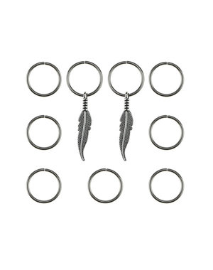  Hair rings 9 stuks met 2 bedels veer zilverkleurig