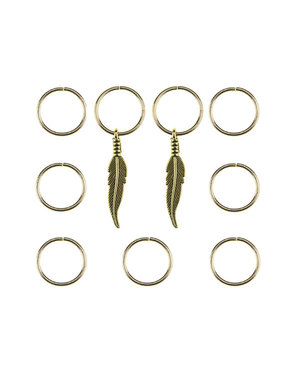  Hair rings 9 stuks met 2 bedels veer goudkleurig