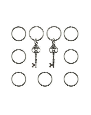  Hair rings 9 stuks met 2 bedels sleutel zilverkleurig