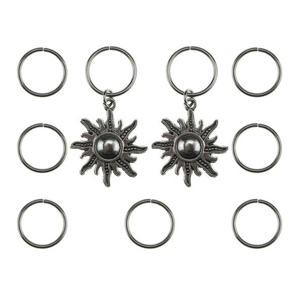 Hair rings 9 stuks met 2 bedels zon zilverkleurig