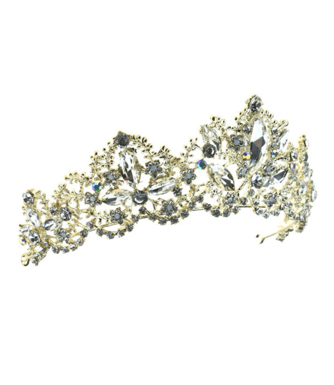 Tiara facetstenen kleine bloemen