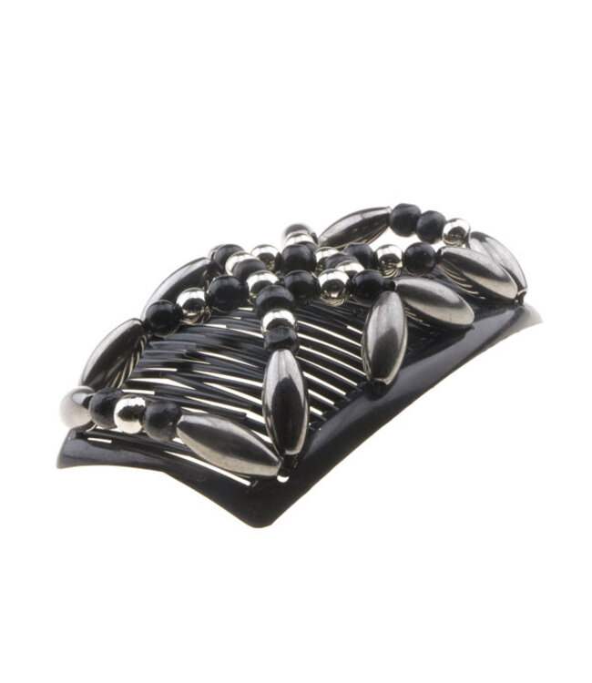 EZ comb grote kralen zwart zilverkleurig