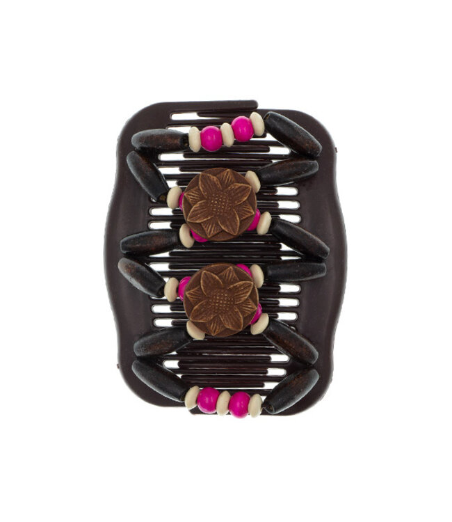 Ez comb houten kralen crème, fuchsia bruin