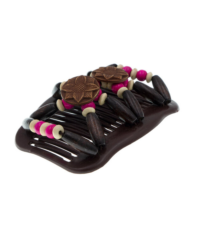 Ez comb houten kralen crème, fuchsia bruin