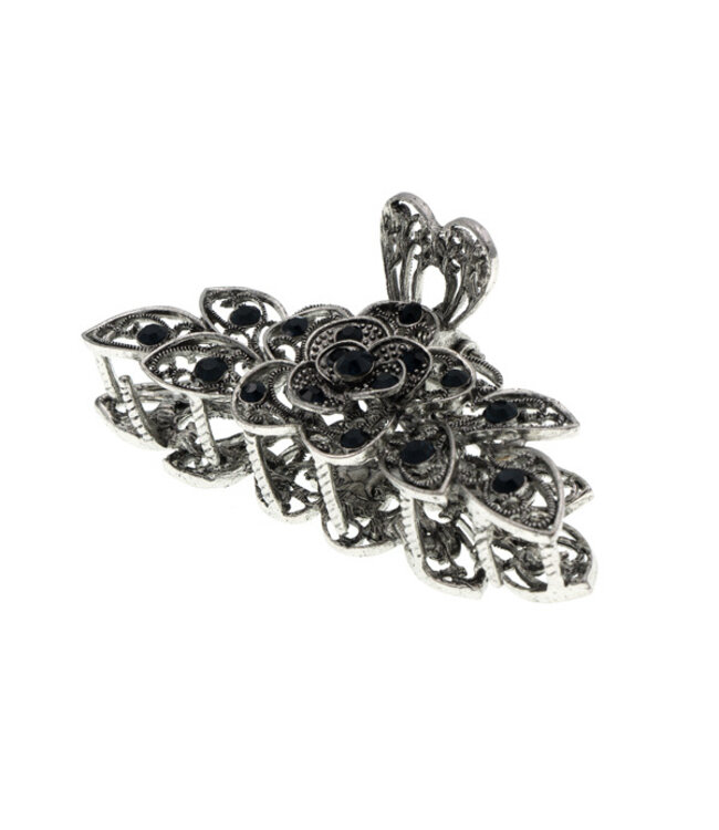 Haarklem zilverkleurig blauwe strass stenen