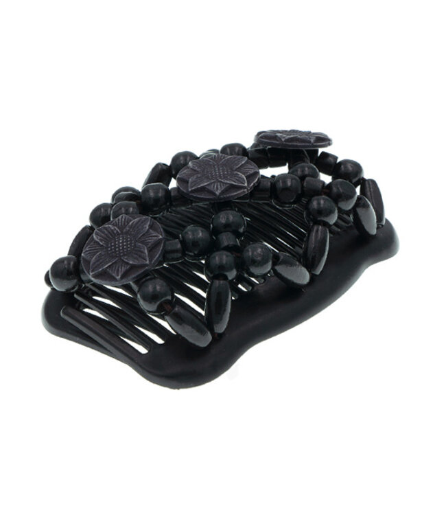 Ez comb houten kralen zonnebloem zwart