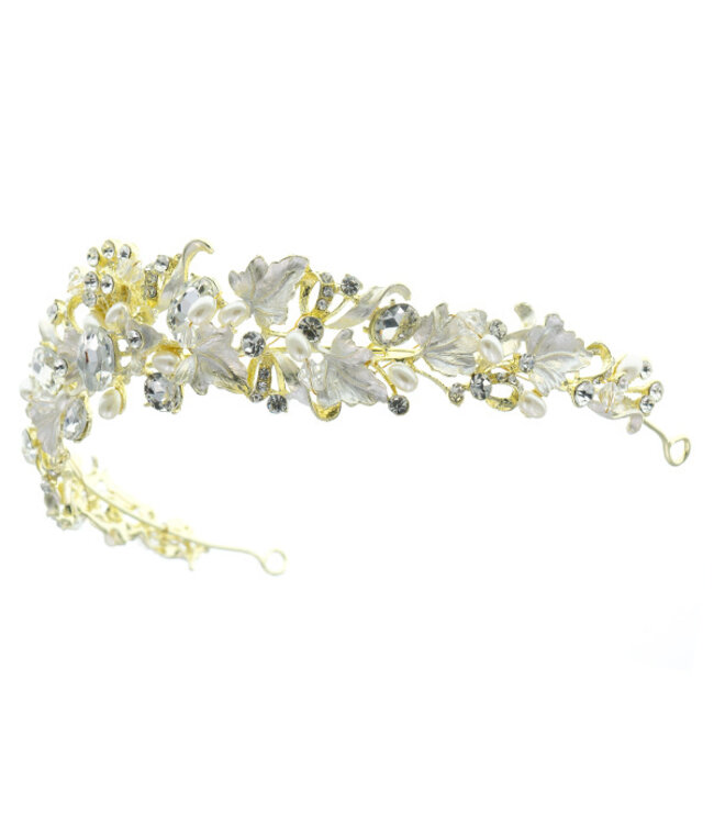 Tiara goudkleurig bladeren crème