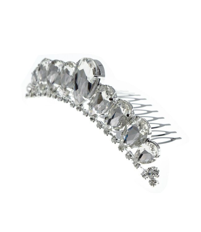 Tiara zilverkleurig mini met haarkam facet
