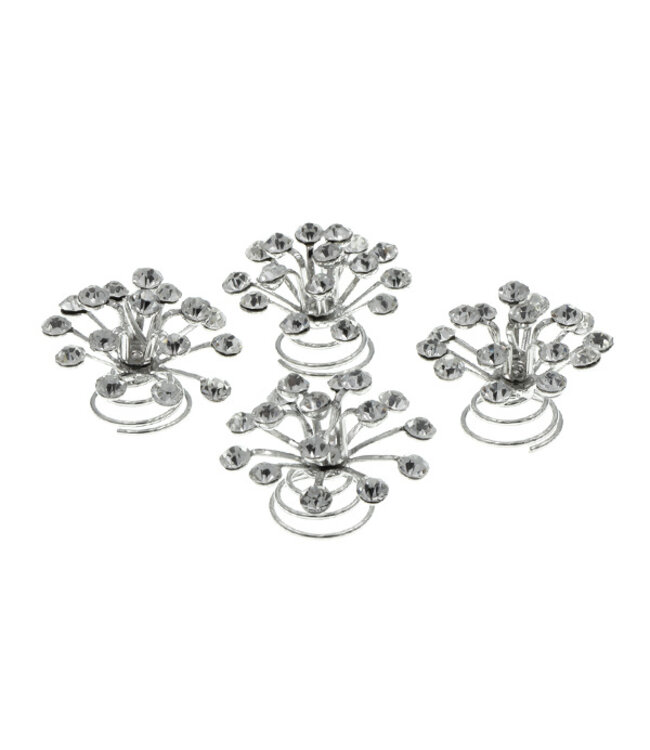 Curlies kristal bloem zilverkleurig 4 stuks