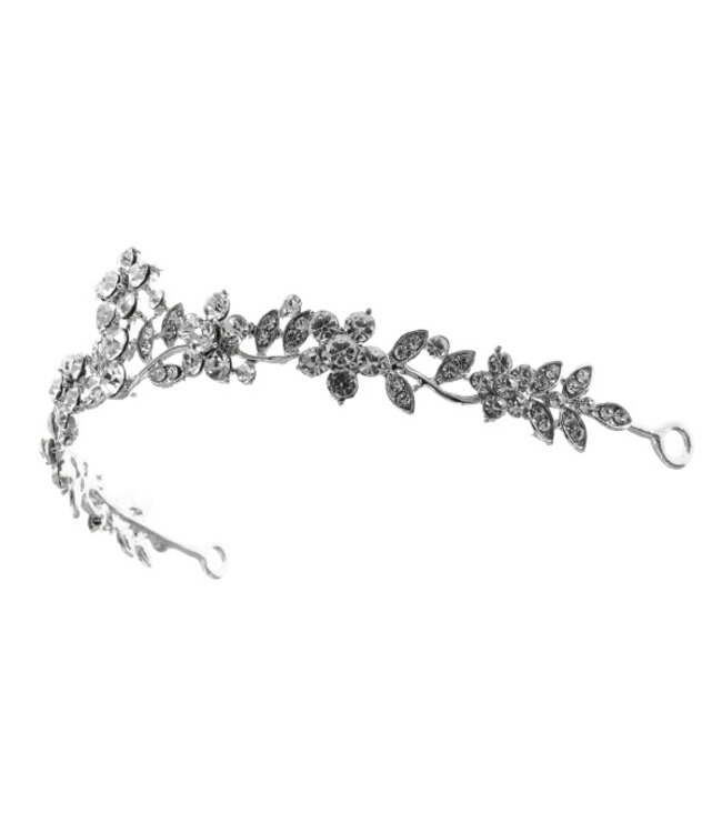 Tiara zilverkleurig bloemen small