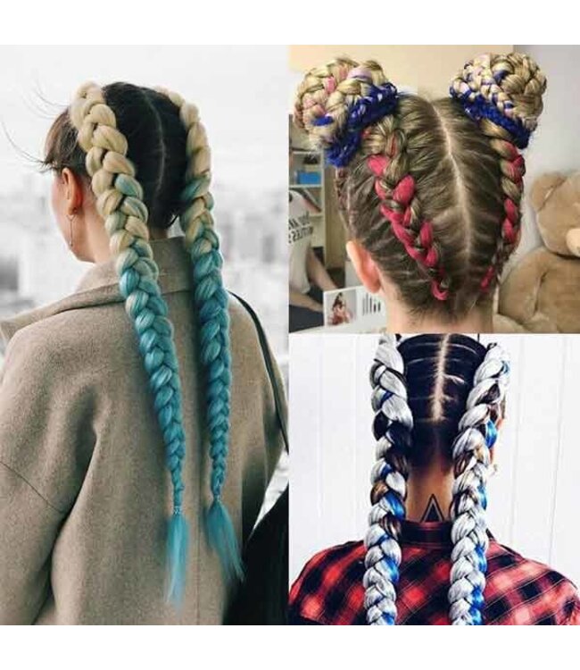 Kanekalon vlechthaar blauw roze zwart