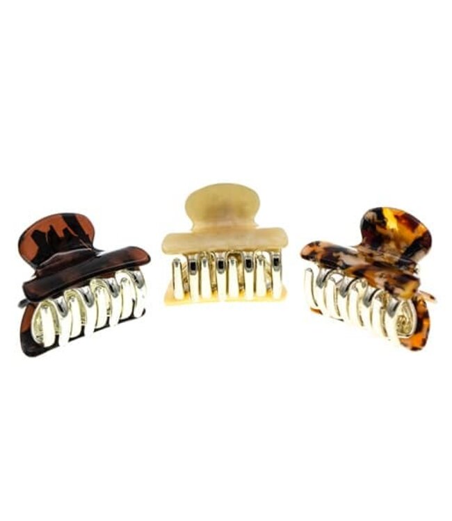 Haarklem bruin/creme set 3 stuks