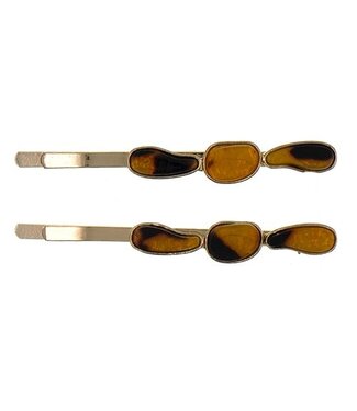 Goudhaartje Haarschuifjes drie stenen bruin/zwart